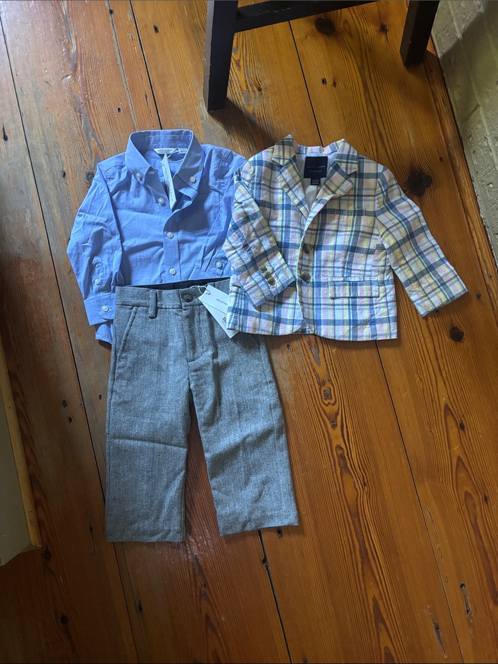 Janie and Jack Lot of 3  Button-Down Shirt with Pastel Plaid Blazer and pants